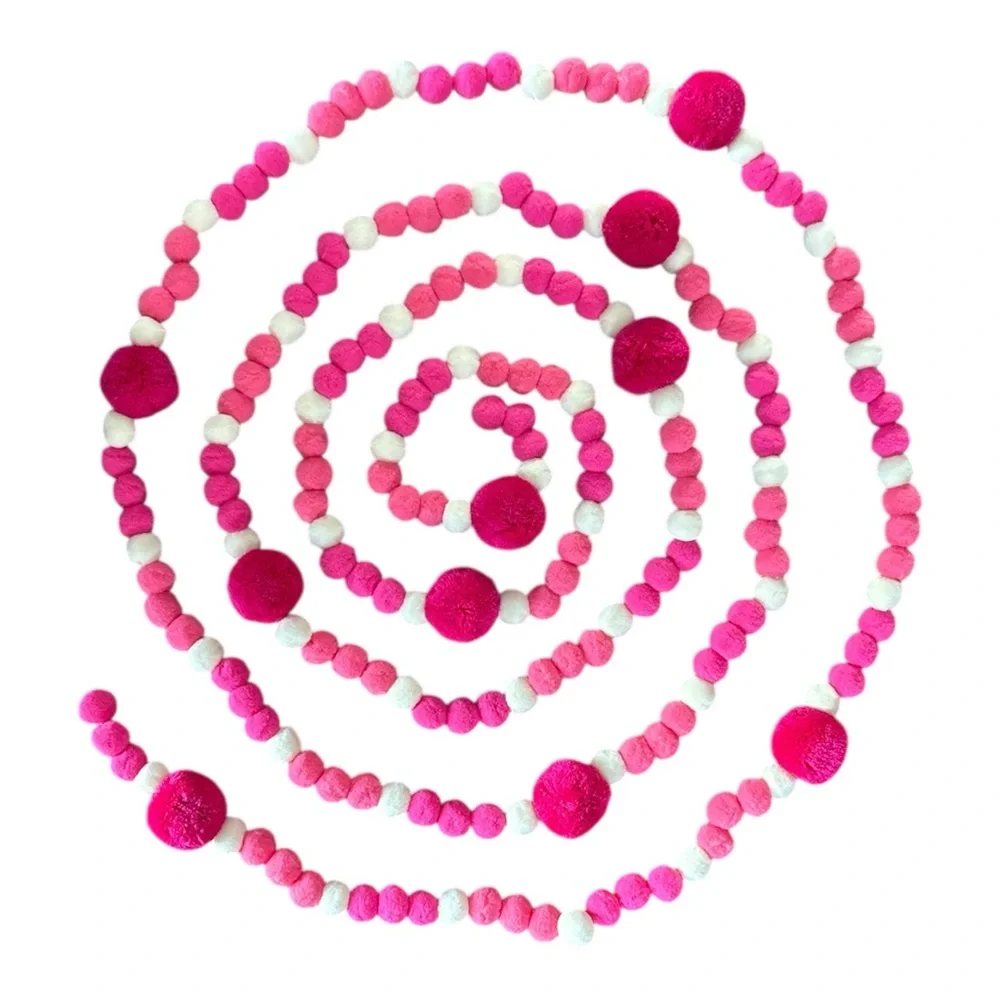 14 ft Valentine's Day Pinks & Cream Pom Pom Garland Handmade on Cord